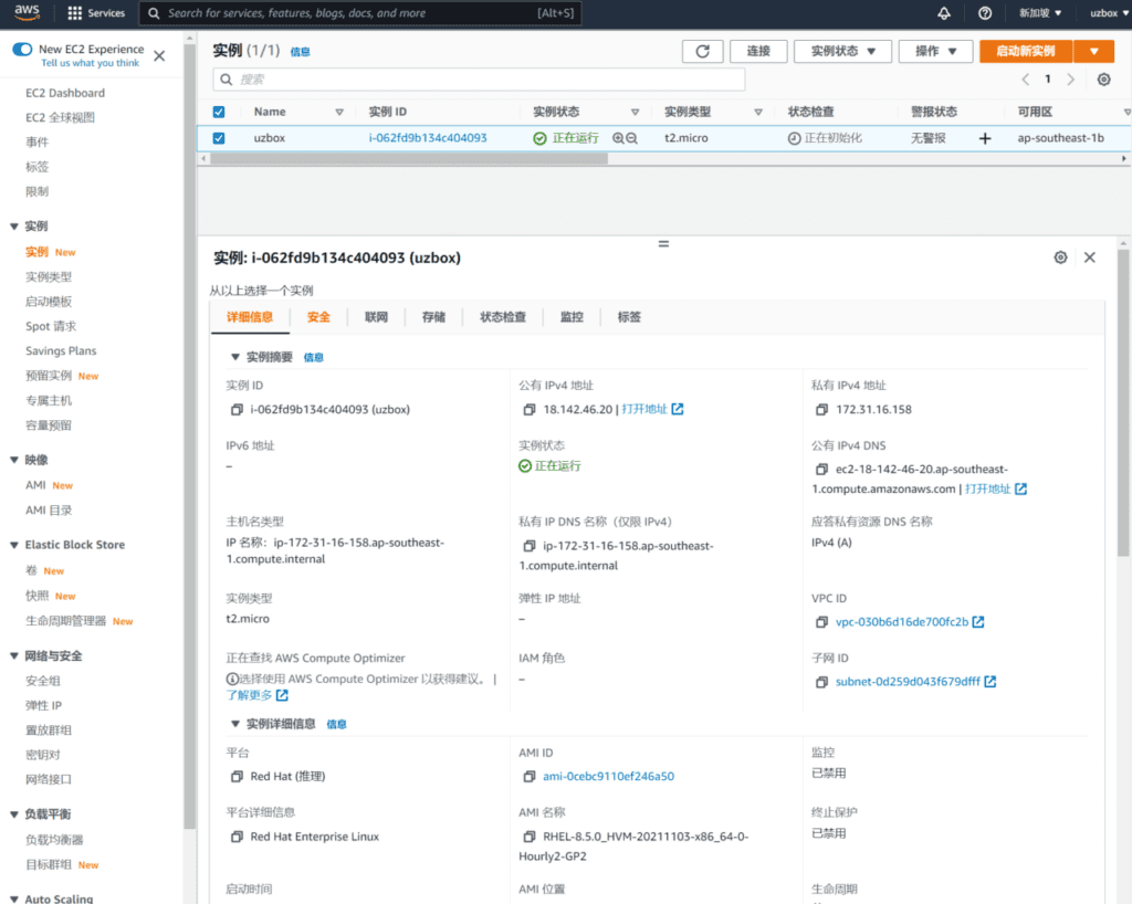 配置AWS EC2 亚马逊云主机实例