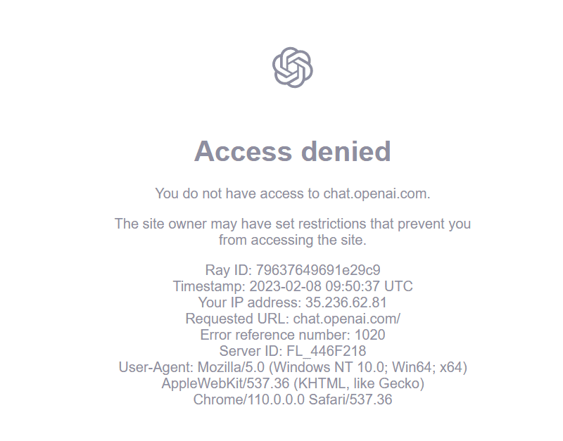 ChatGPT 大面积封锁中国用户的解决办法 Access denied “You do not have access to chat.openai.com.”-1