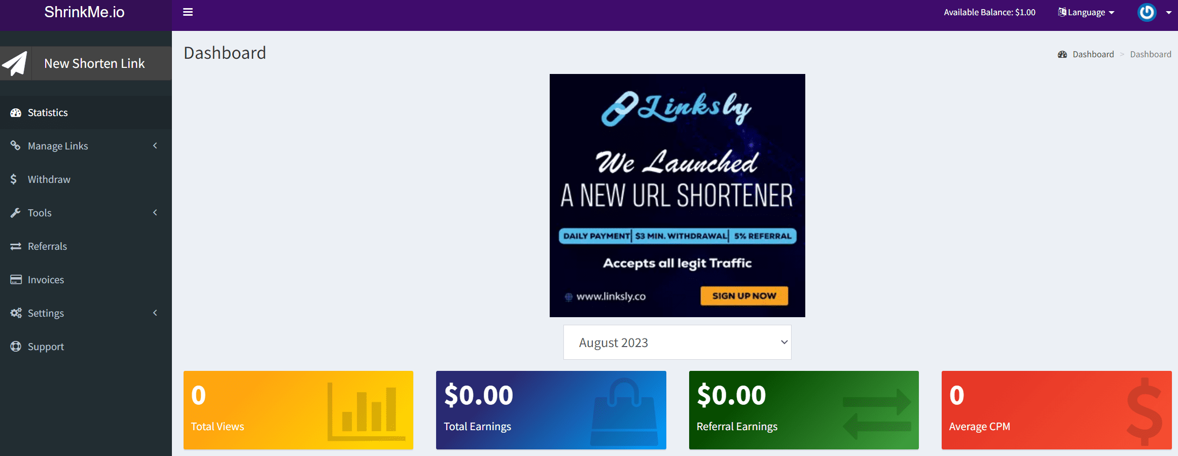 短网址赚钱 shrinkme.io 短链接万次点击最高 220 美元！-1