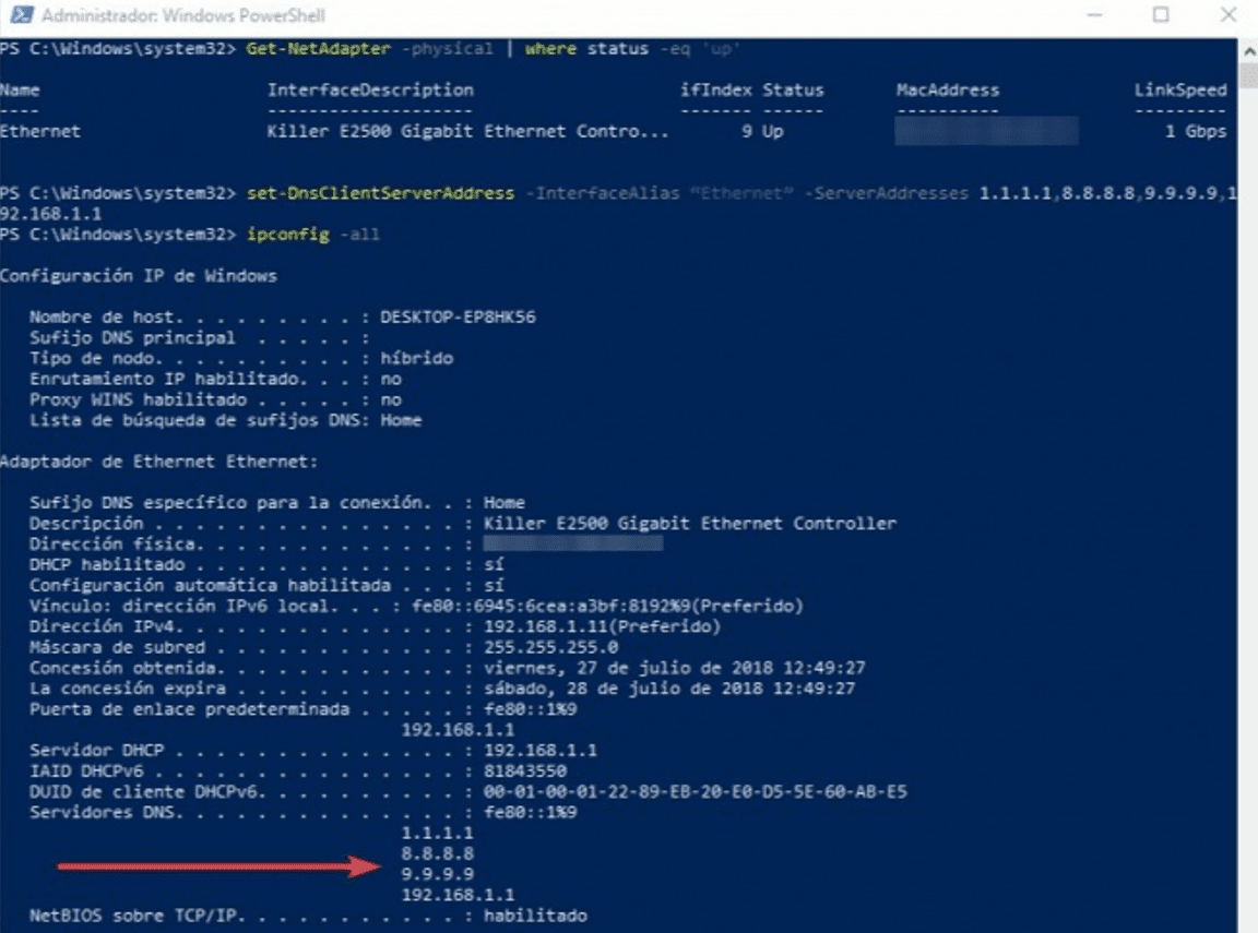 如何从PowerShell更改Windows 10 DNS-1